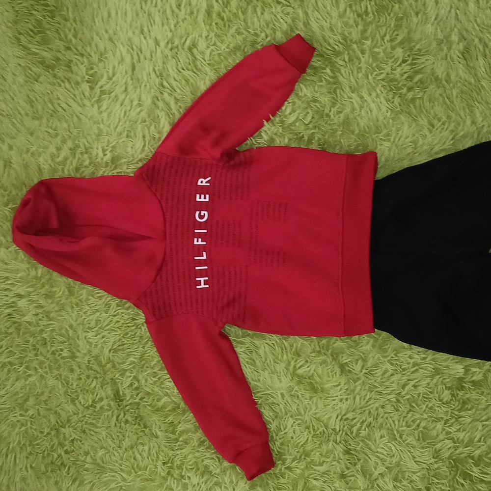 Tommy Hilfiger Toddler Red Hoodie Jacket with black joggers Size 2T PREOWNED